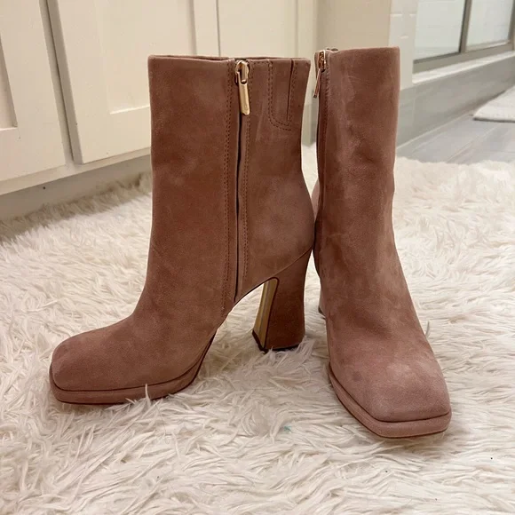 Sam Edelman Jaye Suede Taupe Heeled Boots - Picture 4 of 9